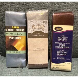 Wrights Satin Blanket Binding 4.75 Yds. Each. Brown Grey & Baby Blue
